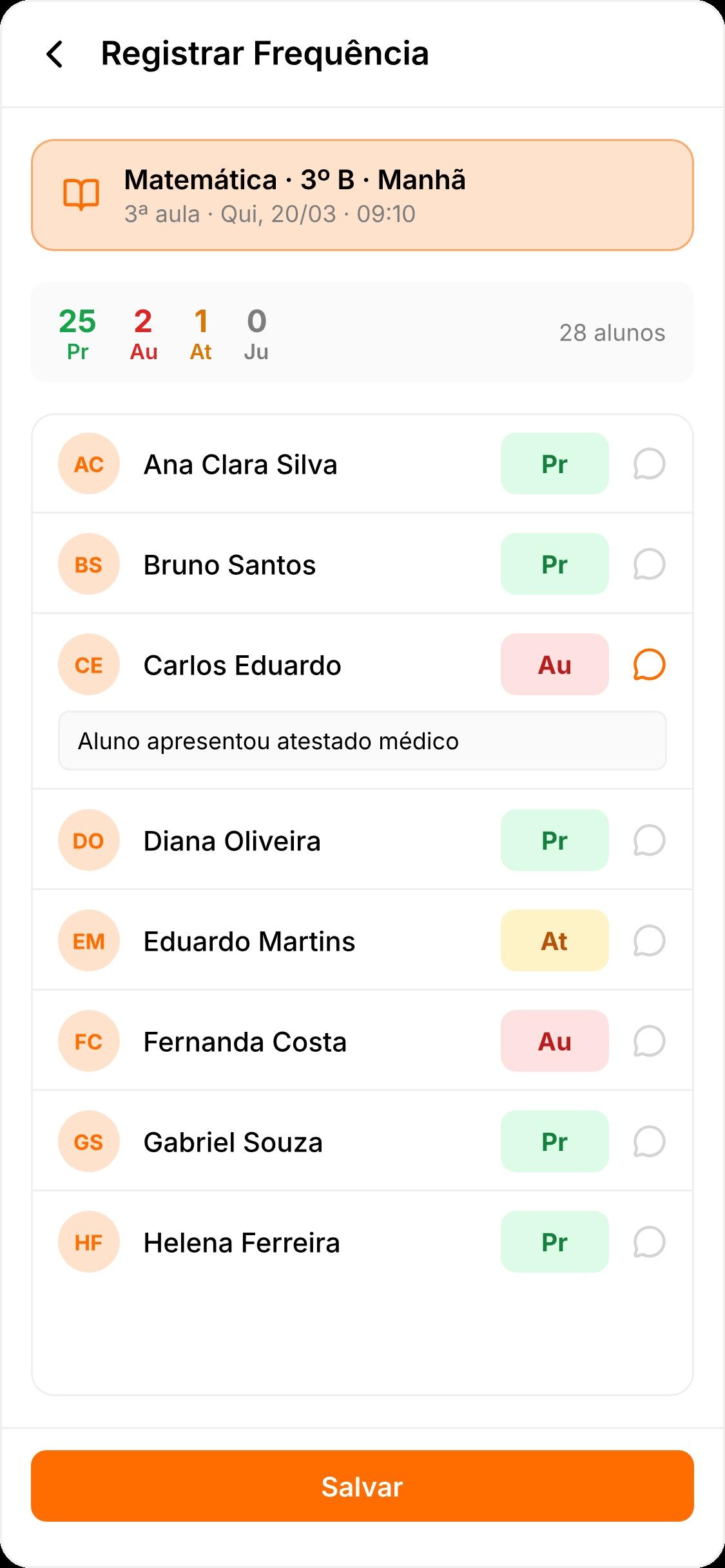 App do Professor — Registrar Frequência