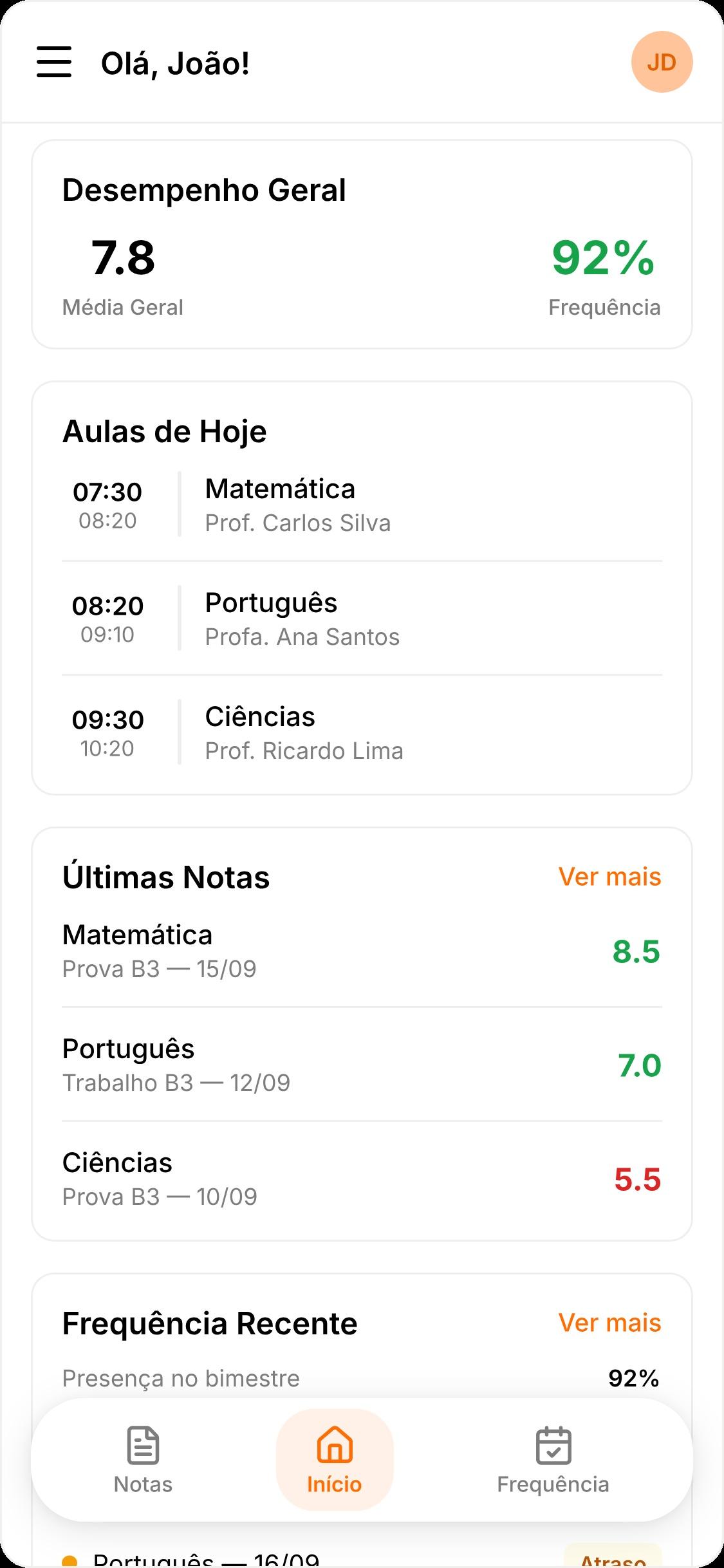 App da Família — Início do Aluno